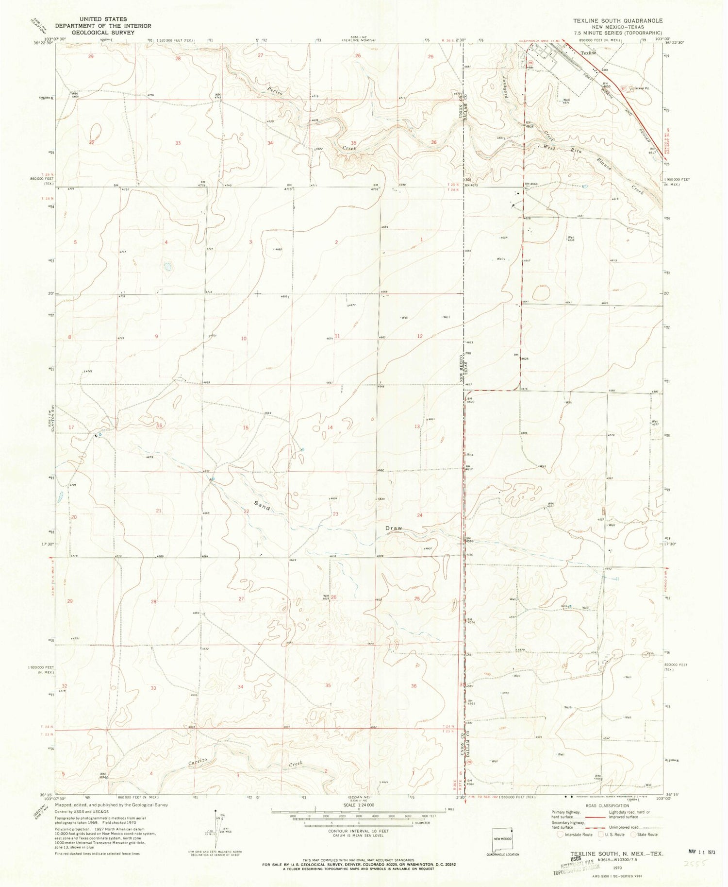 Classic USGS Texline South Texas 7.5'x7.5' Topo Map Image
