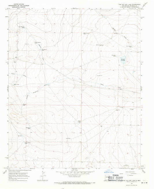 Classic USGS The Old Dry Lake New Mexico 7.5'x7.5' Topo Map Image