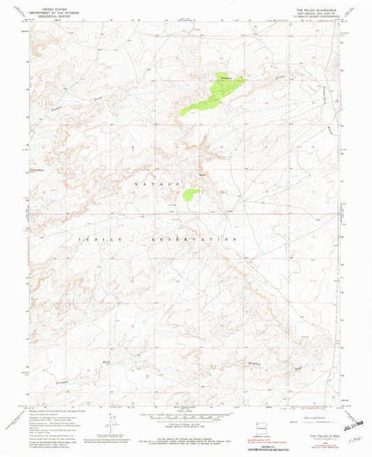 Classic USGS The Pillar New Mexico 7.5'x7.5' Topo Map Image