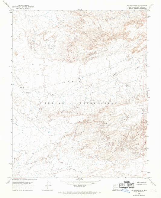 Classic USGS The Pillar NW New Mexico 7.5'x7.5' Topo Map Image