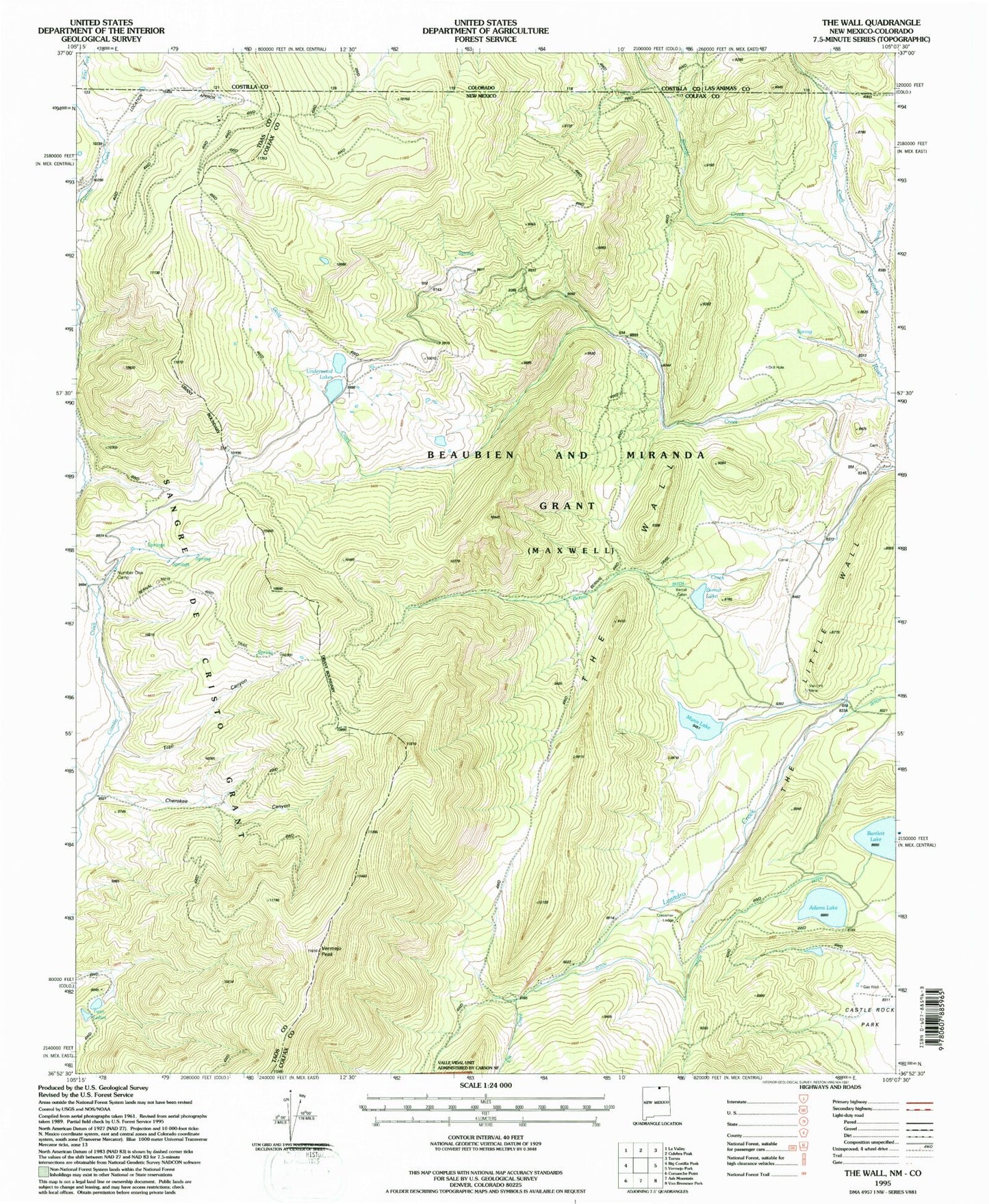 Classic USGS The Wall New Mexico 7.5'x7.5' Topo Map Image