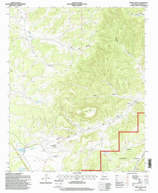 Classic USGS Third Canyon New Mexico 7.5'x7.5' Topo Map Image