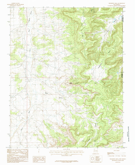 Classic USGS Thompson Mesa New Mexico 7.5'x7.5' Topo Map Image