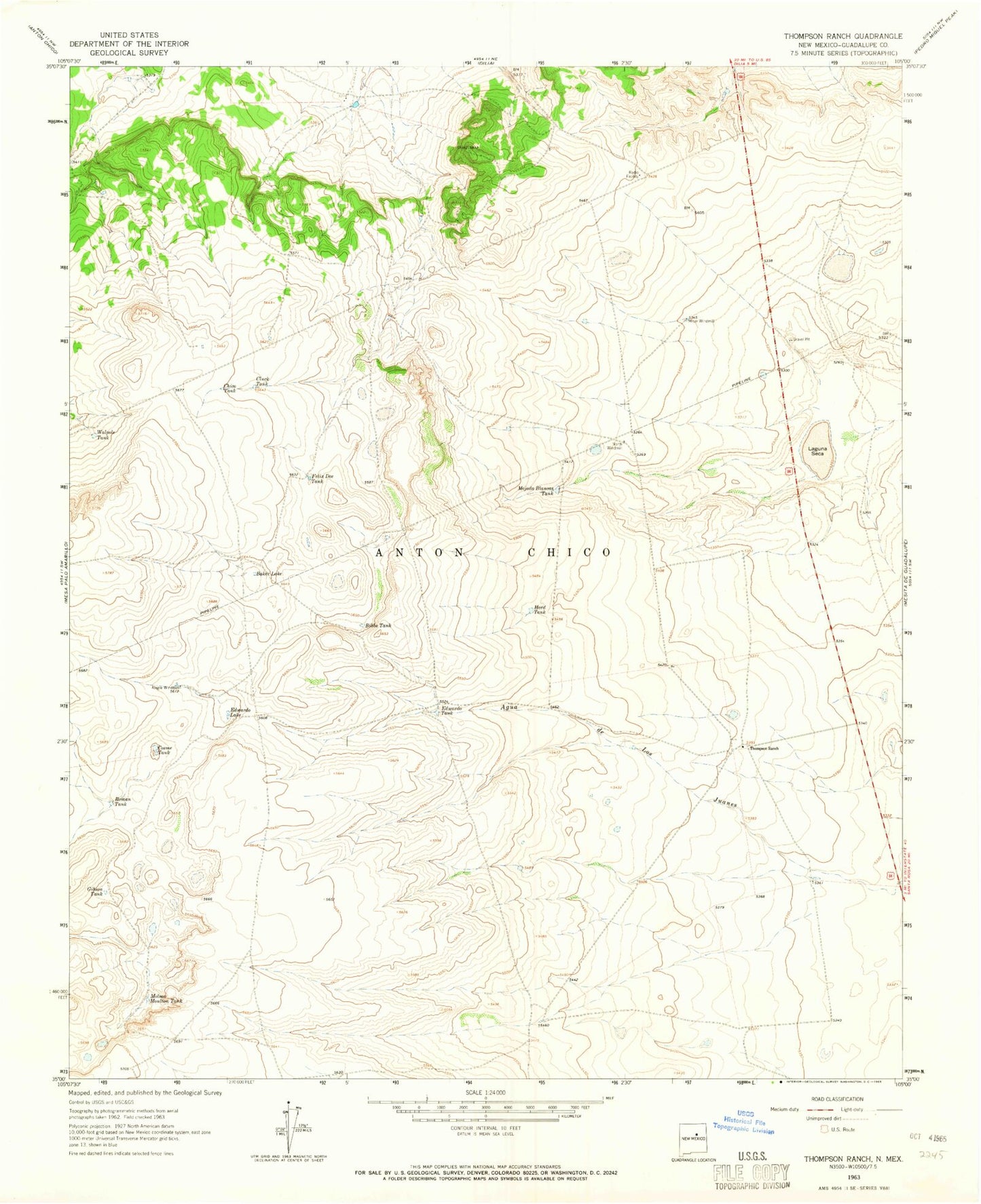 Classic USGS Thompson Ranch New Mexico 7.5'x7.5' Topo Map Image