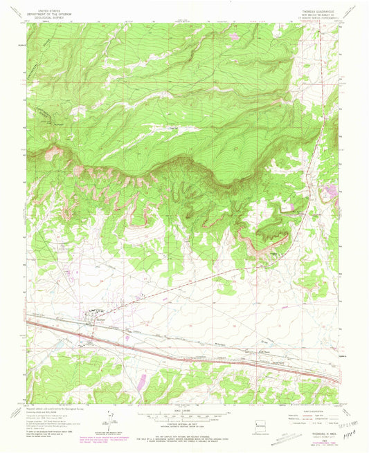 Classic USGS Thoreau New Mexico 7.5'x7.5' Topo Map Image