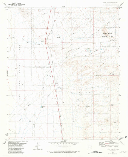 Classic USGS Three Rivers New Mexico 7.5'x7.5' Topo Map Image