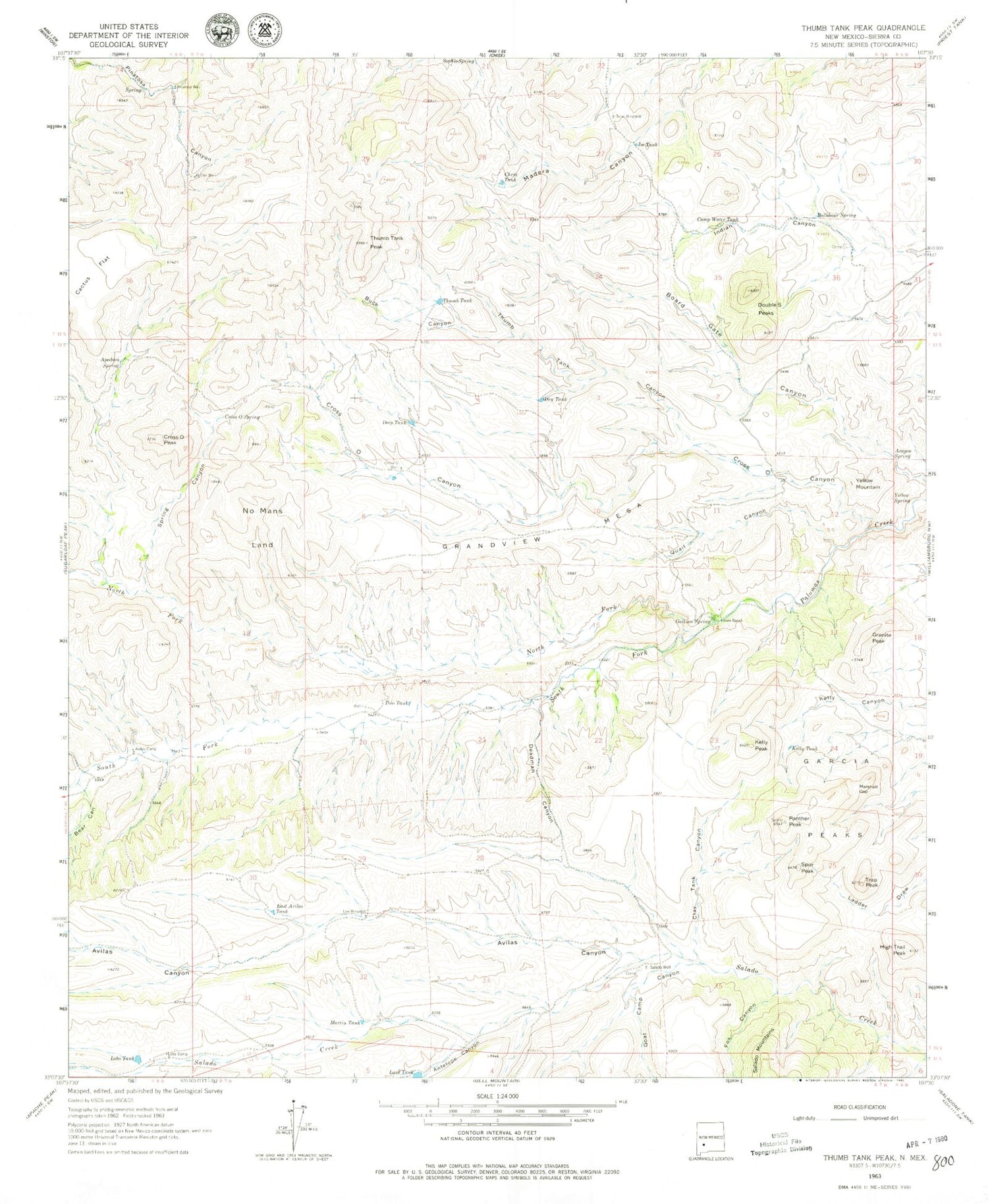 Classic USGS Thumb Tank Peak New Mexico 7.5'x7.5' Topo Map Image
