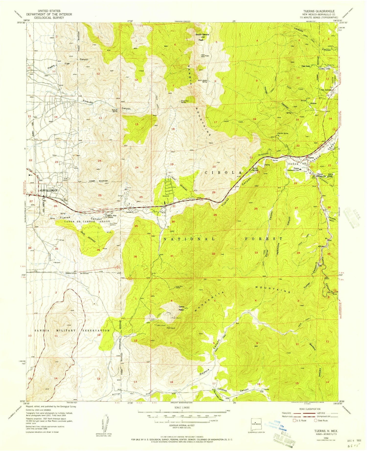 Classic USGS Tijeras New Mexico 7.5'x7.5' Topo Map Image