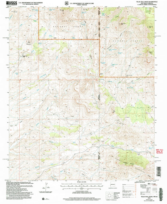 Classic USGS Tillie Hall Peak New Mexico 7.5'x7.5' Topo Map Image