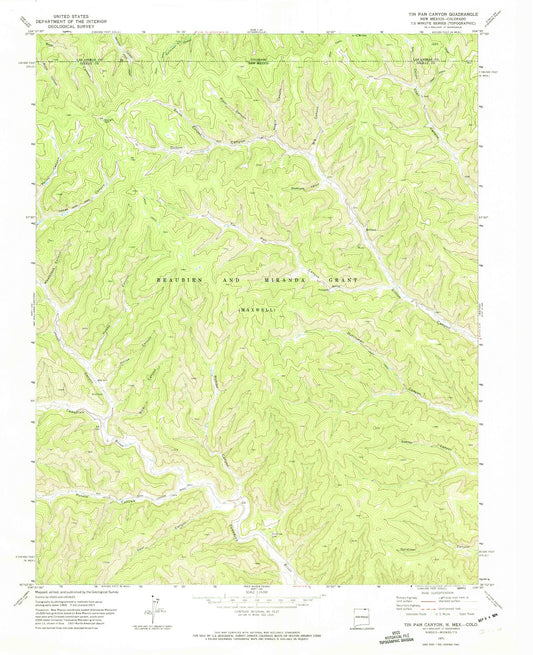 Classic USGS Tin Pan Canyon New Mexico 7.5'x7.5' Topo Map Image