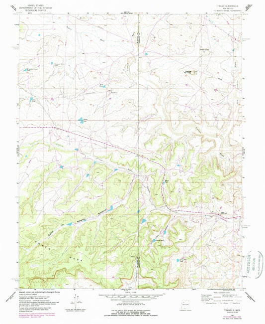 Classic USGS Tinian New Mexico 7.5'x7.5' Topo Map Image