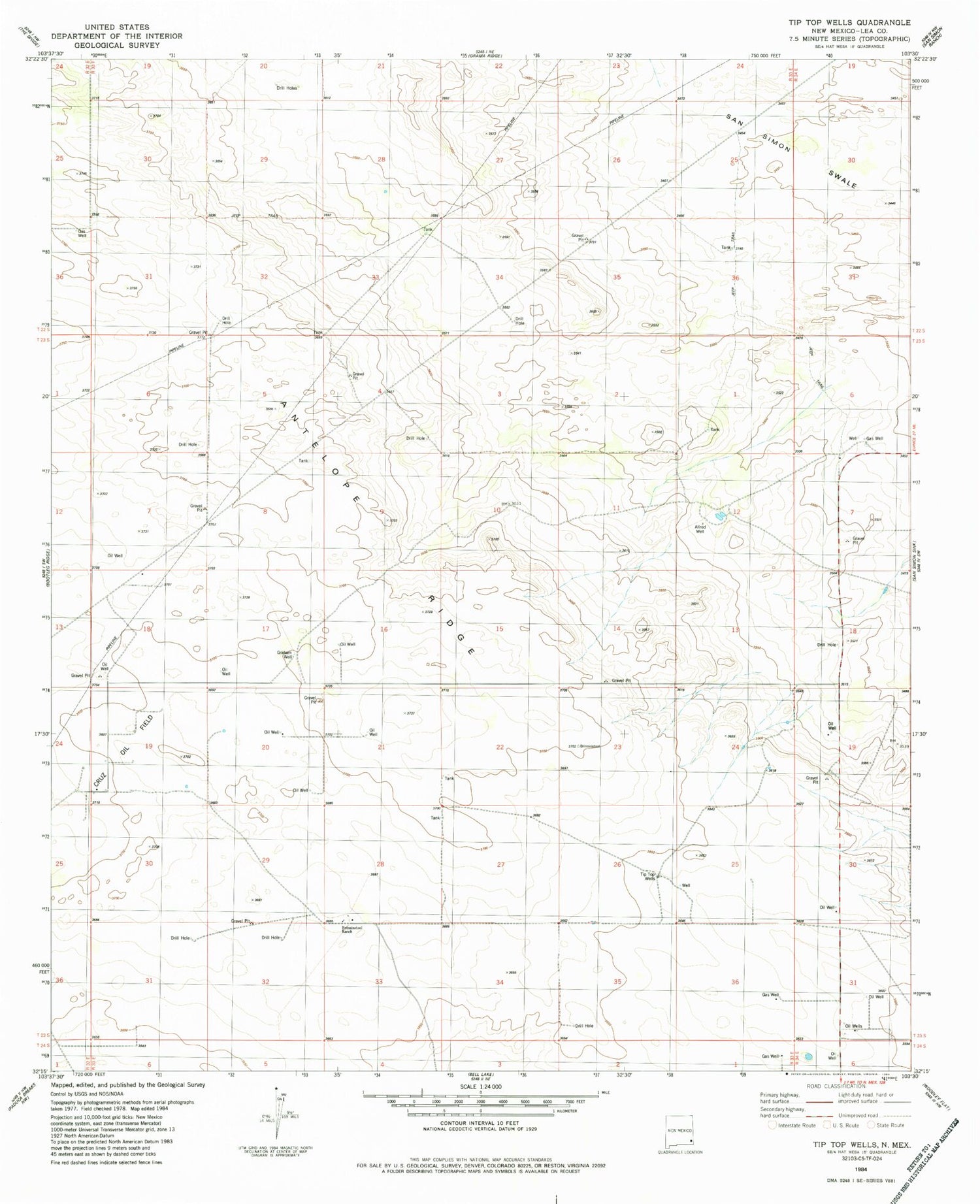 Classic USGS Tip Top Wells New Mexico 7.5'x7.5' Topo Map Image