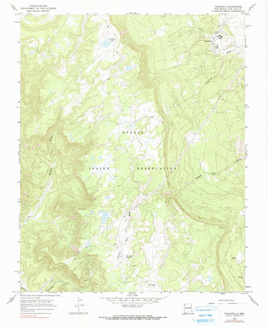 Classic USGS Toadlena New Mexico 7.5'x7.5' Topo Map Image