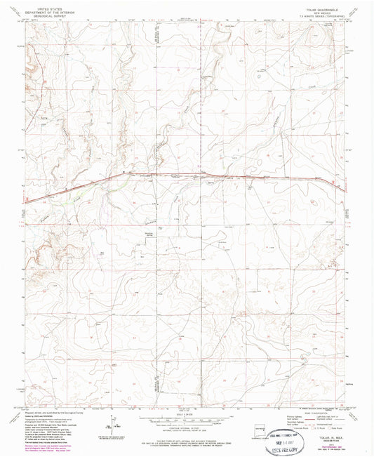 Classic USGS Tolar New Mexico 7.5'x7.5' Topo Map Image