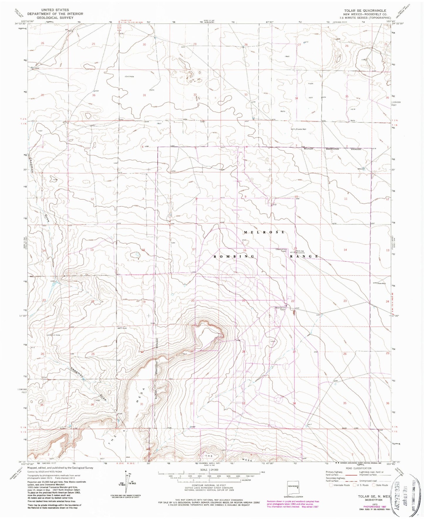 Classic USGS Tolar SE New Mexico 7.5'x7.5' Topo Map Image