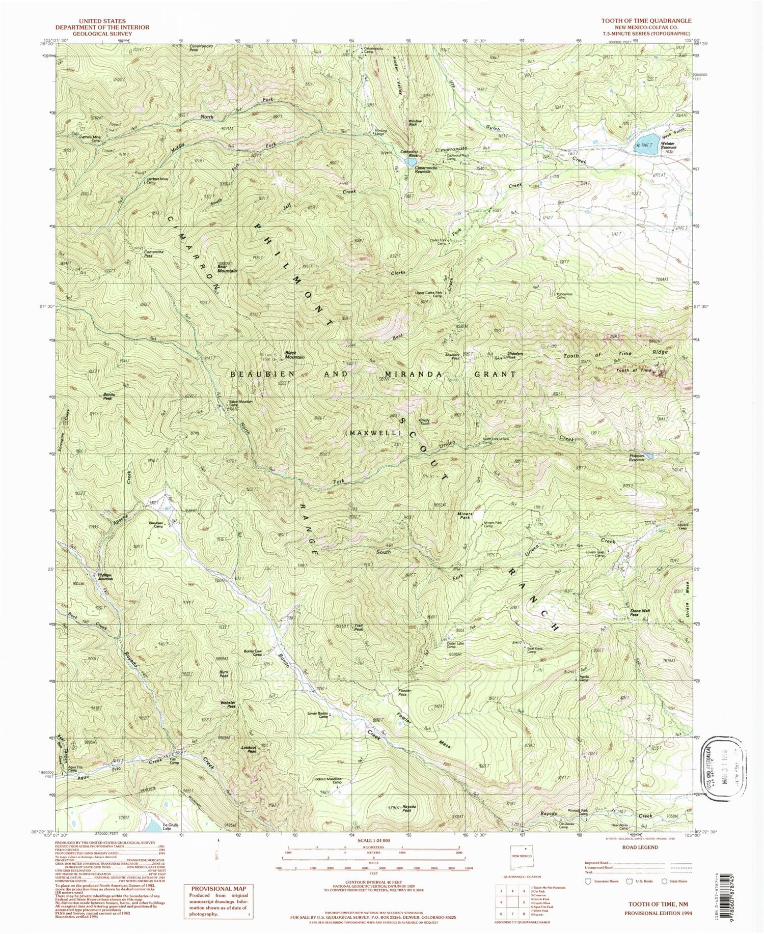 USGS Classic Tooth of Time New Mexico 7.5'x7.5' Topo Map Image