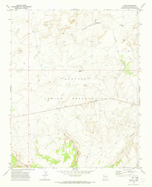 Classic USGS Toyee New Mexico 7.5'x7.5' Topo Map Image