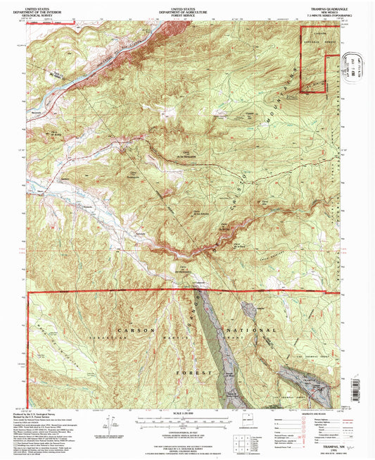 Classic USGS Trampas New Mexico 7.5'x7.5' Topo Map Image