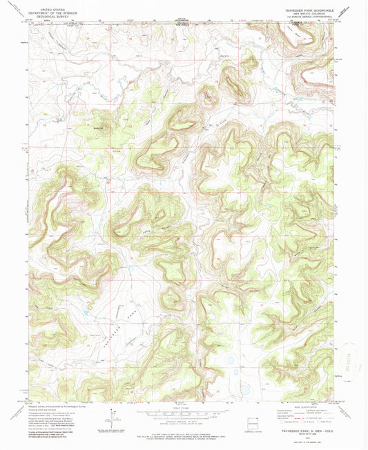 Classic USGS Travesser Park New Mexico 7.5'x7.5' Topo Map Image