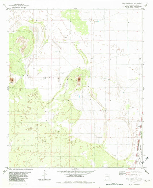 Classic USGS Tres Hermanos New Mexico 7.5'x7.5' Topo Map Image