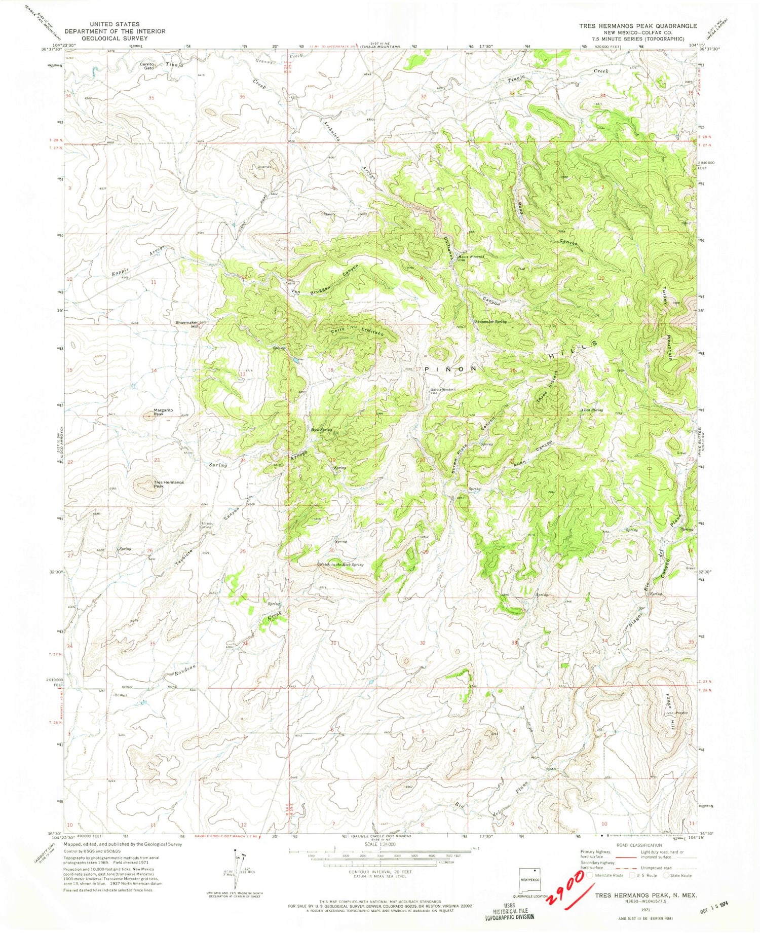 Classic USGS Tres Hermanos Peak New Mexico 7.5'x7.5' Topo Map Image