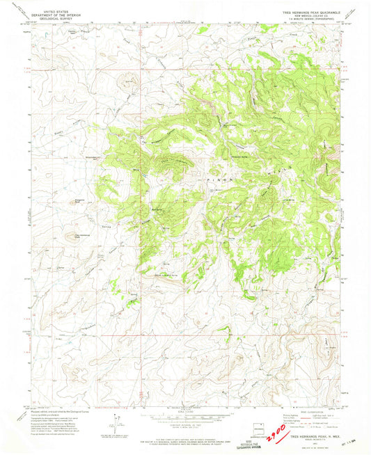 Classic USGS Tres Hermanos Peak New Mexico 7.5'x7.5' Topo Map Image