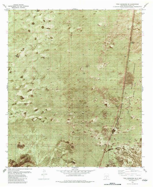 Classic USGS Tres Hermanos SE New Mexico 7.5'x7.5' Topo Map Image