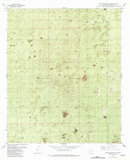 Classic USGS Tres Hermanos SW New Mexico 7.5'x7.5' Topo Map Image