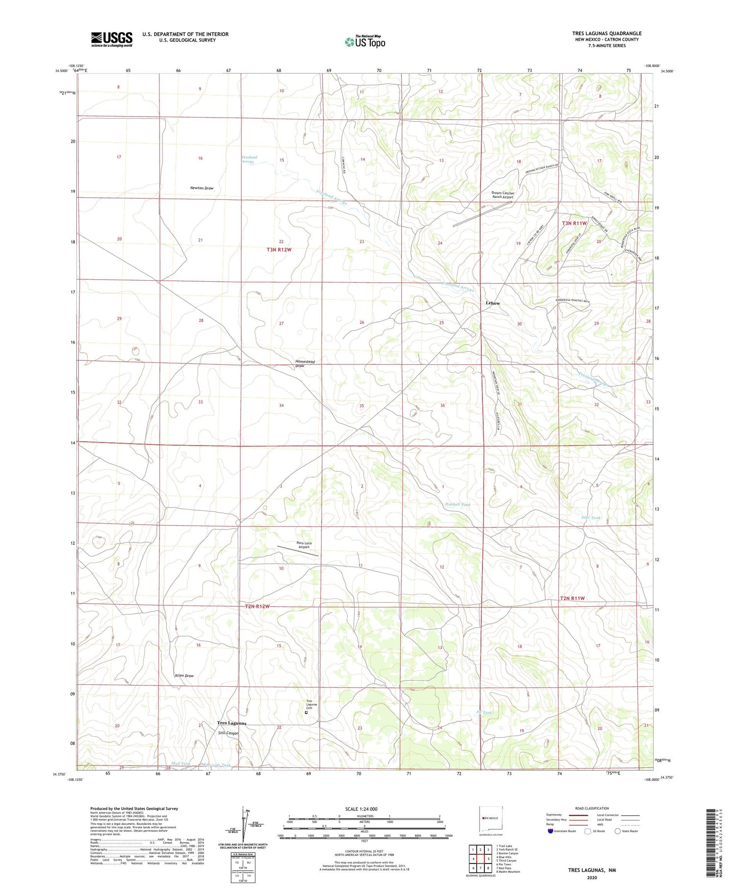Tres Lagunas New Mexico US Topo Map Image