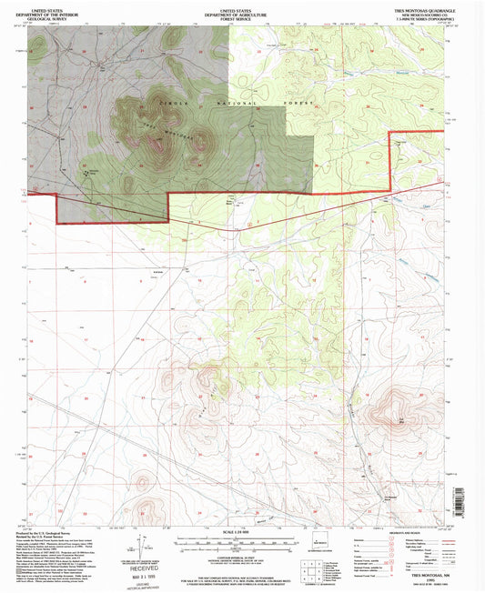 Classic USGS Tres Montosas New Mexico 7.5'x7.5' Topo Map Image