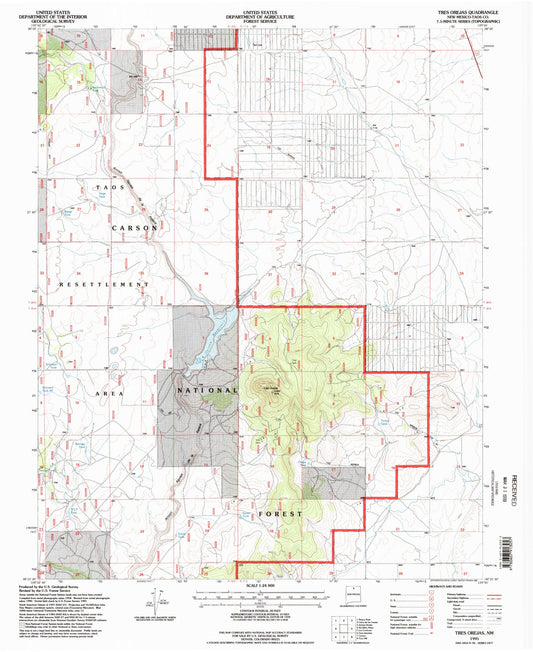 Classic USGS Tres Orejas New Mexico 7.5'x7.5' Topo Map Image