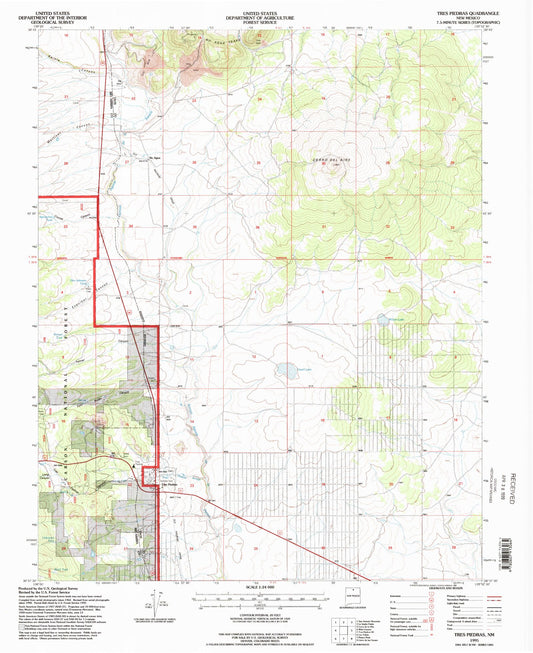 Classic USGS Tres Piedras New Mexico 7.5'x7.5' Topo Map Image