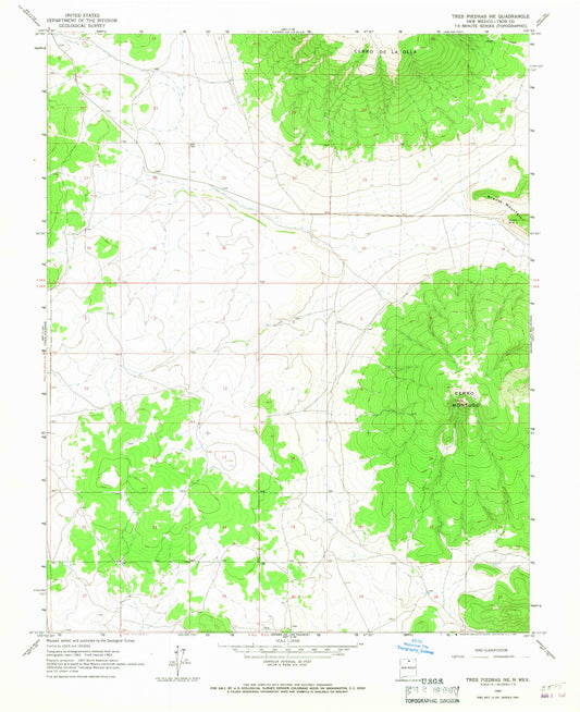 Classic USGS Tres Piedras NE New Mexico 7.5'x7.5' Topo Map Image