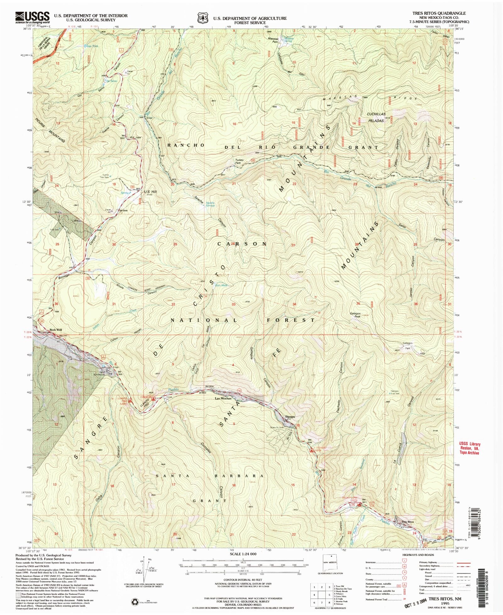 Classic USGS Tres Ritos New Mexico 7.5'x7.5' Topo Map MyTopo Map Store