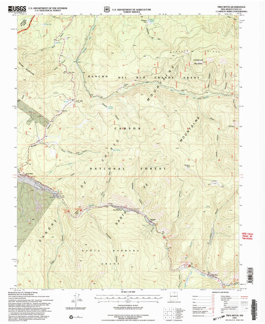 Classic USGS Tres Ritos New Mexico 7.5'x7.5' Topo Map Image