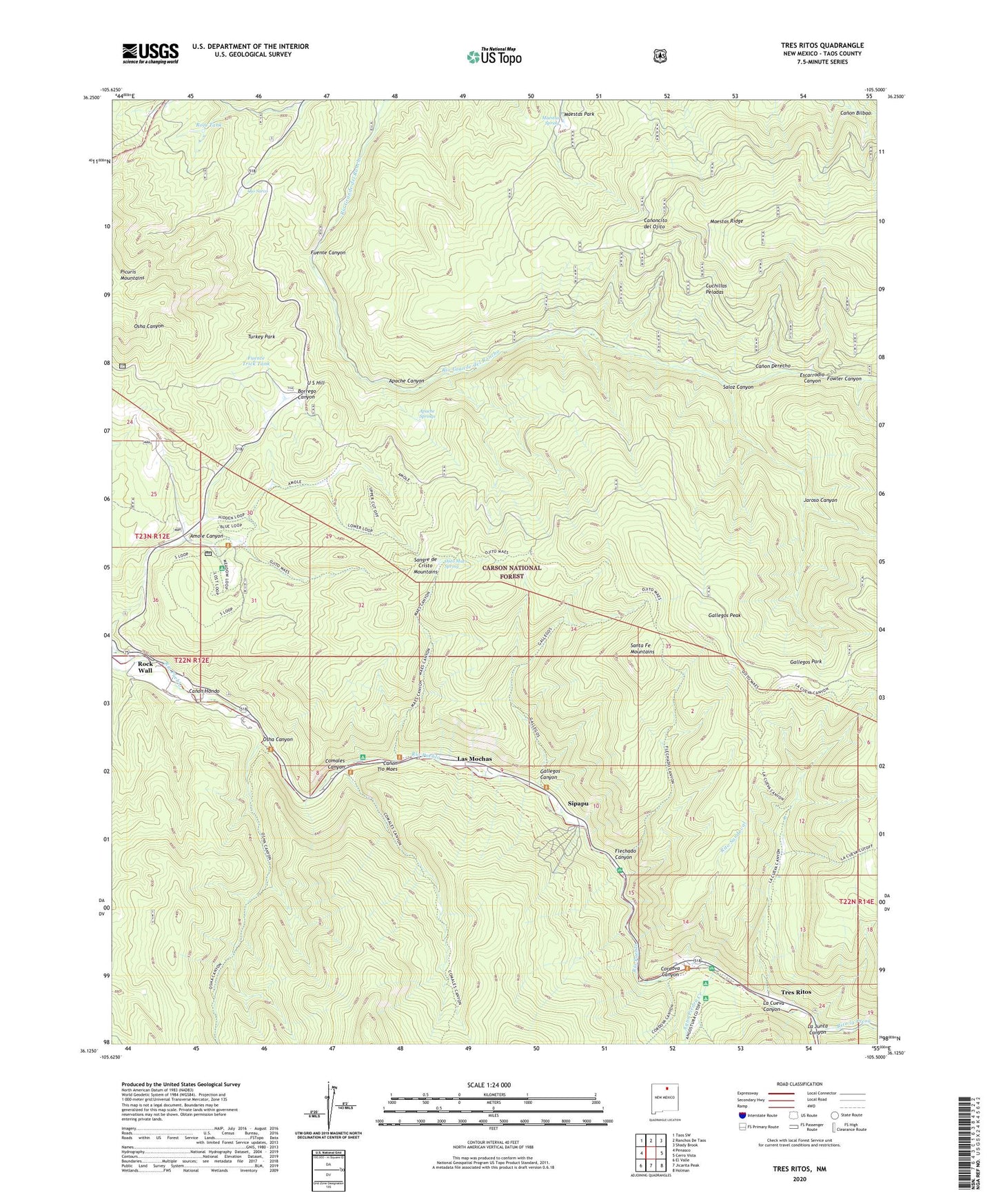 Tres Ritos New Mexico US Topo Map Image