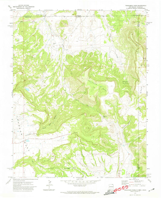 Classic USGS Trinchera Pass New Mexico 7.5'x7.5' Topo Map Image