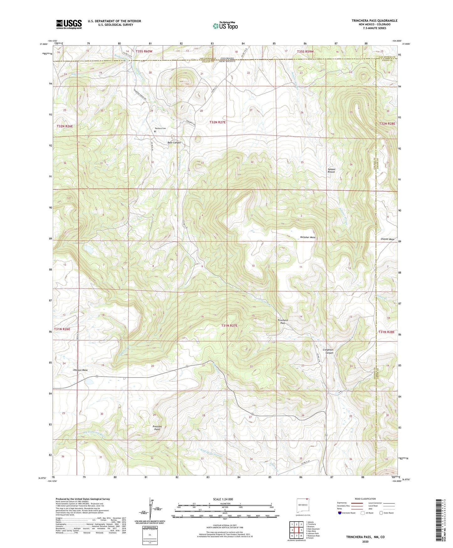 Trinchera Pass New Mexico US Topo Map Image