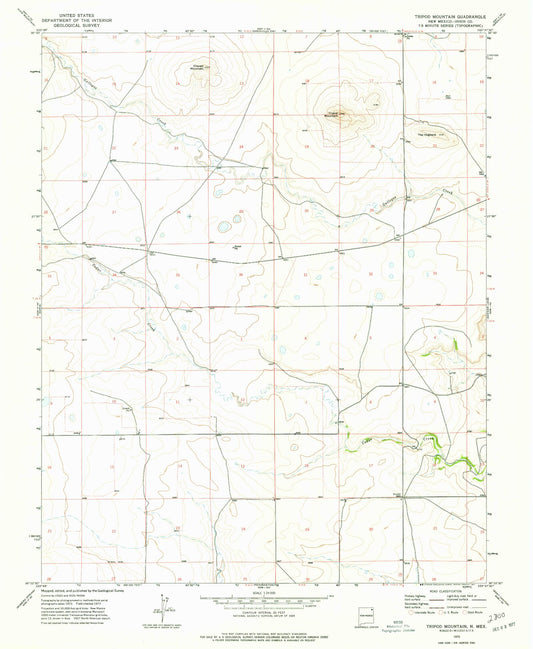 Classic USGS Tripod Mountain New Mexico 7.5'x7.5' Topo Map Image