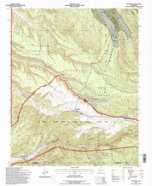 Classic USGS Truchas New Mexico 7.5'x7.5' Topo Map Image