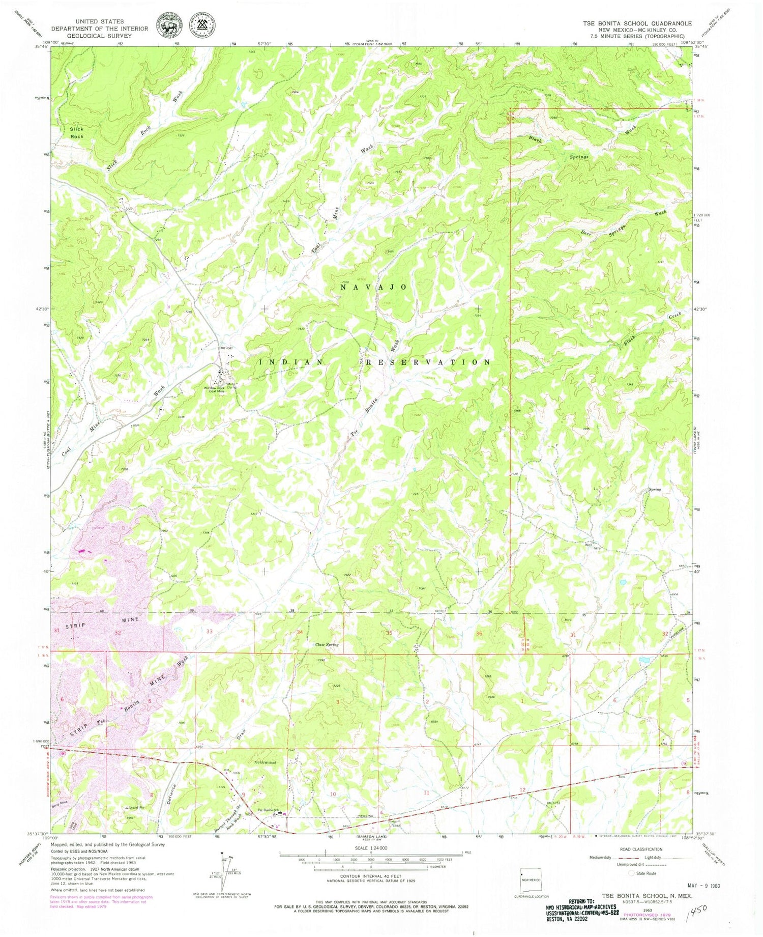 Classic USGS Tse Bonita School New Mexico 7.5'x7.5' Topo Map Image