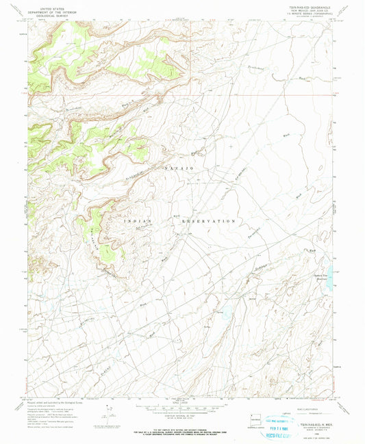 Classic USGS Tsin-nas-kid New Mexico 7.5'x7.5' Topo Map Image