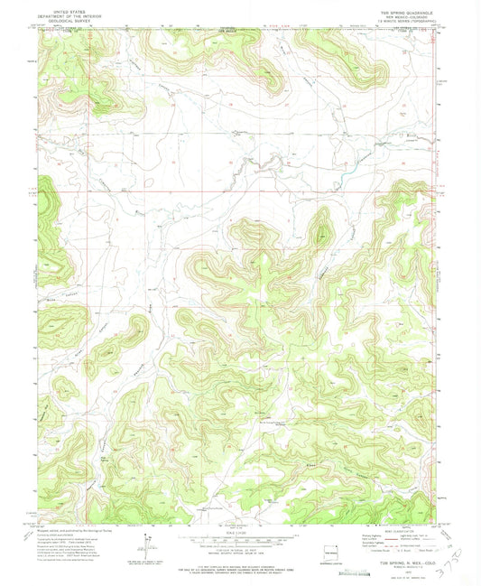 Classic USGS Tub Spring New Mexico 7.5'x7.5' Topo Map Image