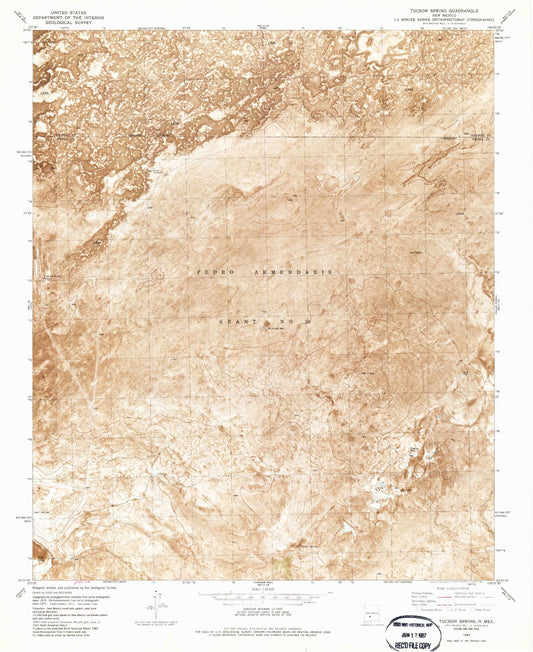 Classic USGS Tucson Spring New Mexico 7.5'x7.5' Topo Map Image