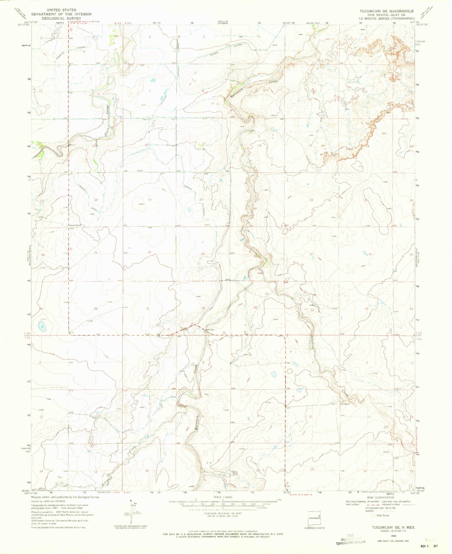 Classic USGS Tucumcari SE New Mexico 7.5'x7.5' Topo Map Image