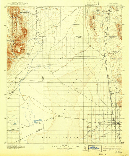 Historic 1916 Tularosa New Mexico 30'x30' Topo Map Image