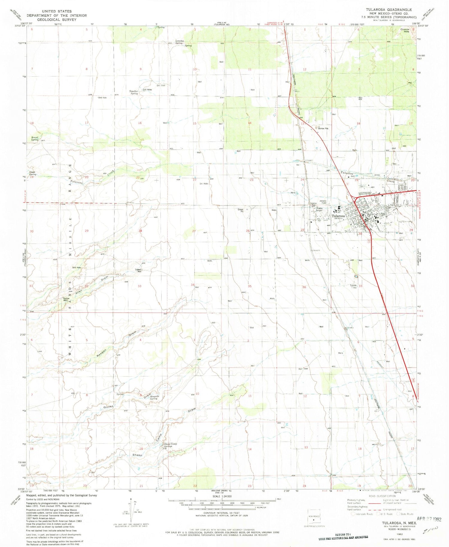 Classic USGS Tularosa New Mexico 7.5'x7.5' Topo Map Image