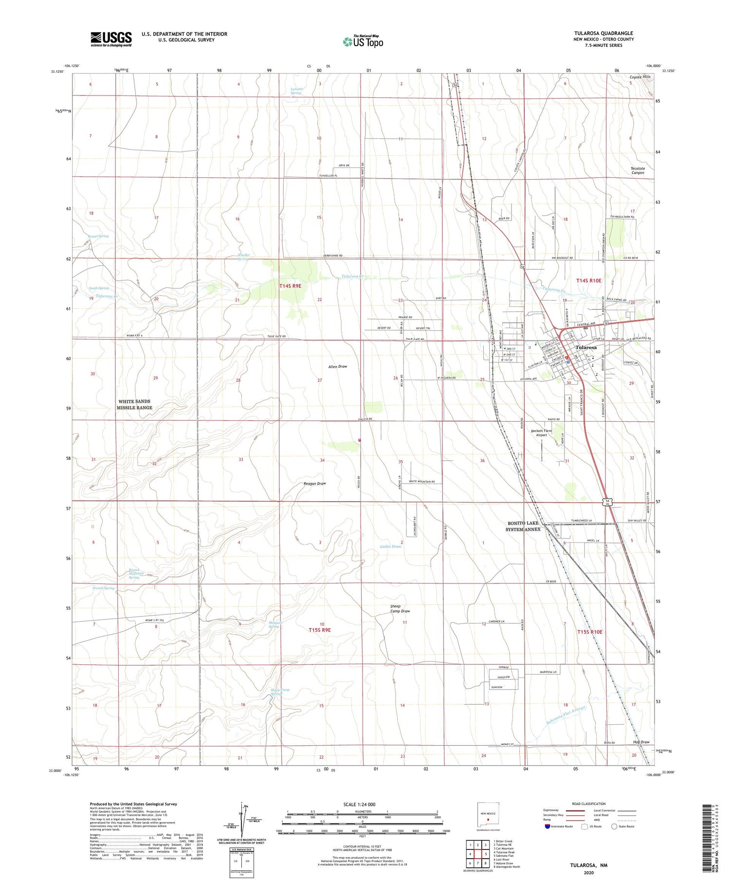 Tularosa New Mexico US Topo Map Image
