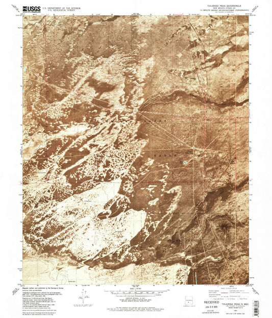 Classic USGS Tularosa Peak New Mexico 7.5'x7.5' Topo Map Image