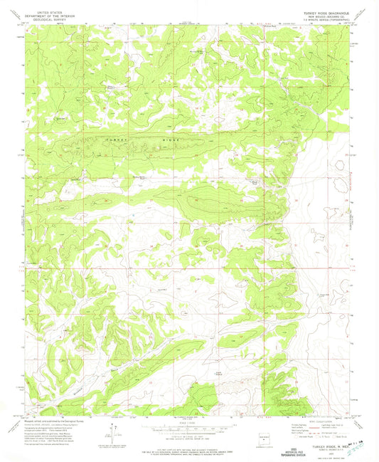 Classic USGS Turkey Ridge New Mexico 7.5'x7.5' Topo Map Image